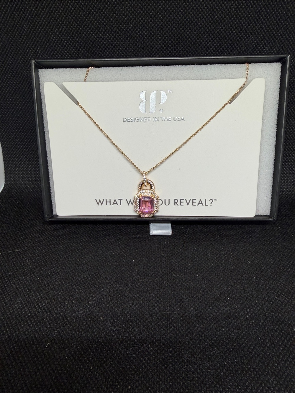 Gold Padlock Necklace with Rose Quartz